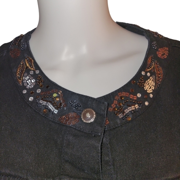 Diane Gilman Jean Jacket with beaded sequin Black L - Picture 3 of 5